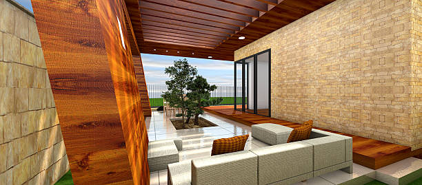 istock 3D rendering of modern house  terrace 522218401