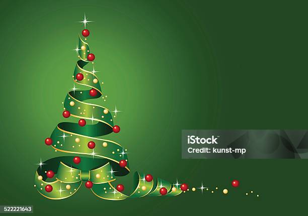Christmas Card Christmas Tree From Ribbon With Christmas Balls Stock Illustration - Download Image Now