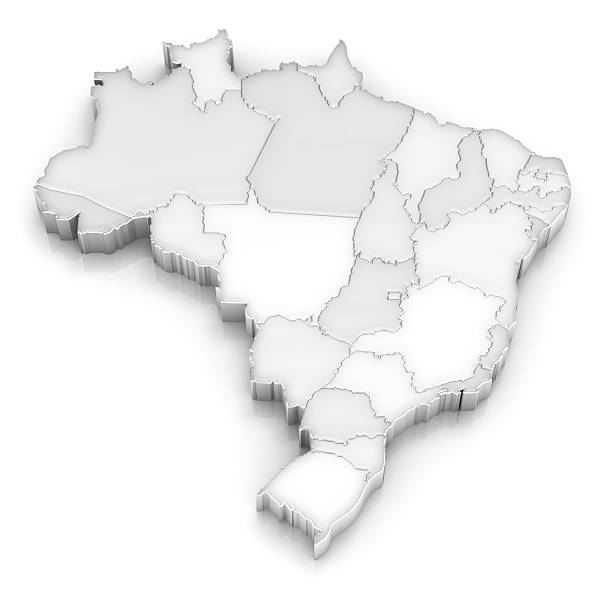 Brazil map with states light gray 3d on white stock photo