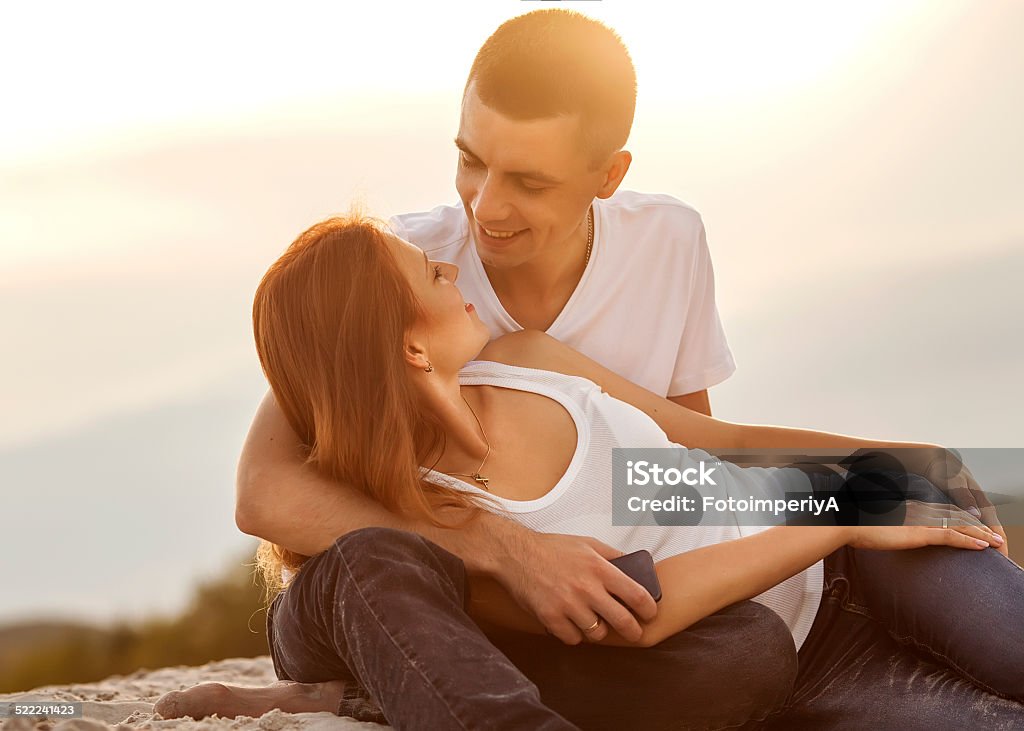 Loving couple taking selfie in the park Adult Stock Photo