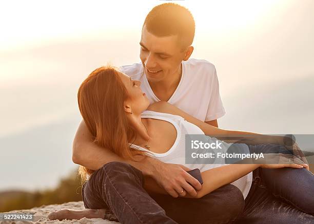 Loving Couple Taking Selfie In The Park Stock Photo - Download Image Now - Adult, Adults Only, Beach