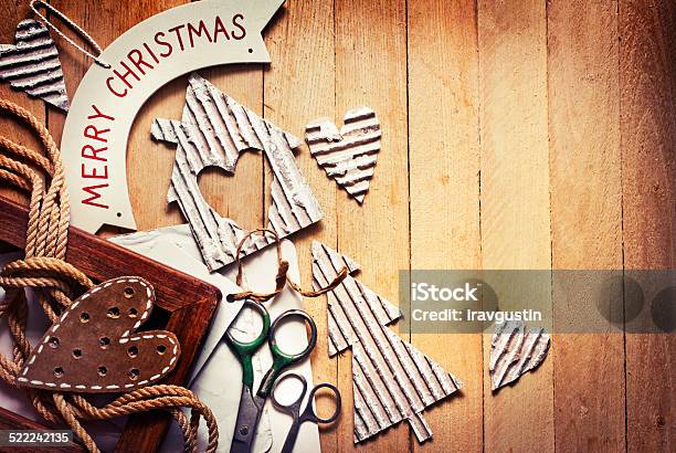 Vintage Christmas Card With Christmas Decorations Stock Photo - Download Image Now - Abstract, Animal, Beautiful People