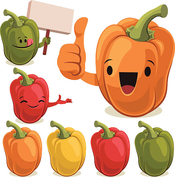 illustrazioni stock, clip art, cartoni animati e icone di tendenza di peperone dolce set c - pepper vegetable red green