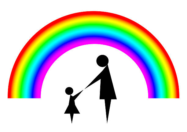 Mother and child with rainbow background