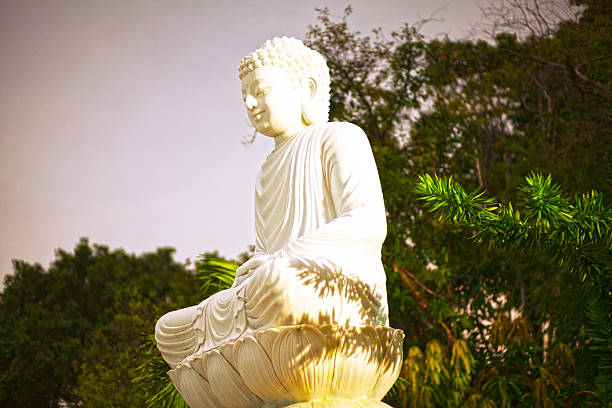 istock Marble buddha on lotus at night 522242945