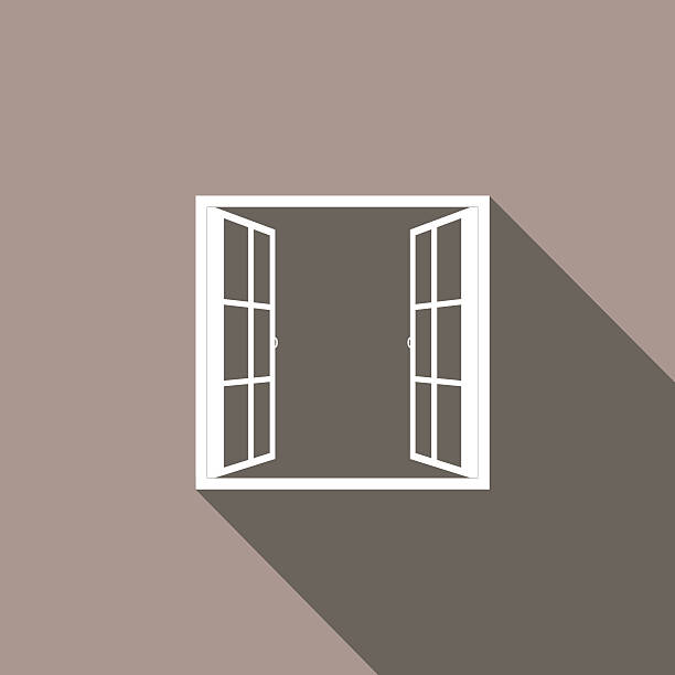 Windows-half open window vector vector art illustration