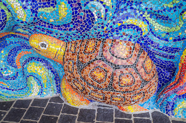 istock Art of glazed tile turtle on sanctuary wall 522247411