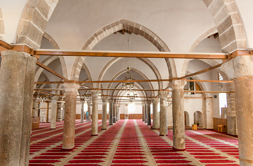 Mosque interior with red carpet