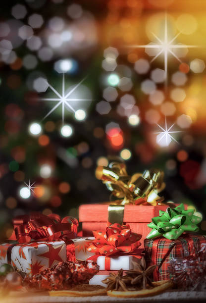 Christmas presents  with decorations and spices