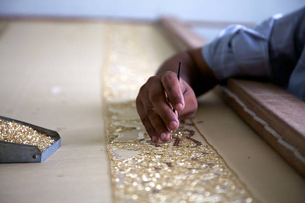 Hand-embroidery in a fair-trade workshop, Agra