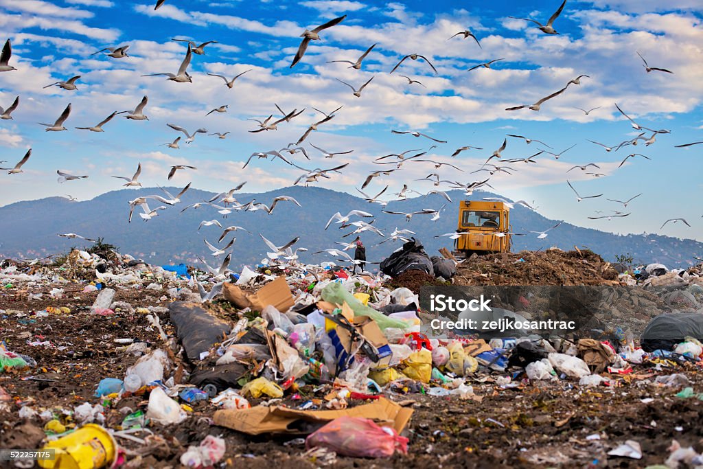 Landfill garbage waste dumped in the rubbish dump site Landfill Stock Photo