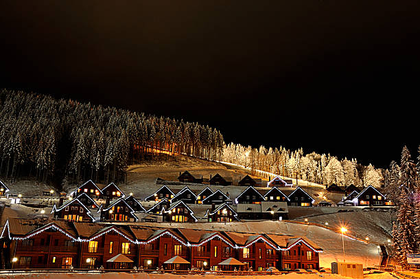 istock Houses decorated and lighted for christmas at night 522259849