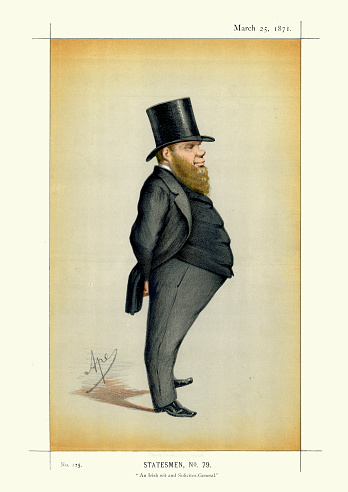 Victorian caricature of Richard Dowse, by Ape. 1824 to 1890 an Irish politician, barrister and judge, reputed to be the wittiest orator of his time. He was elected as Member of Parliament (MP) for Londonderry City at the 1868 general election. Vanity Fair 1871