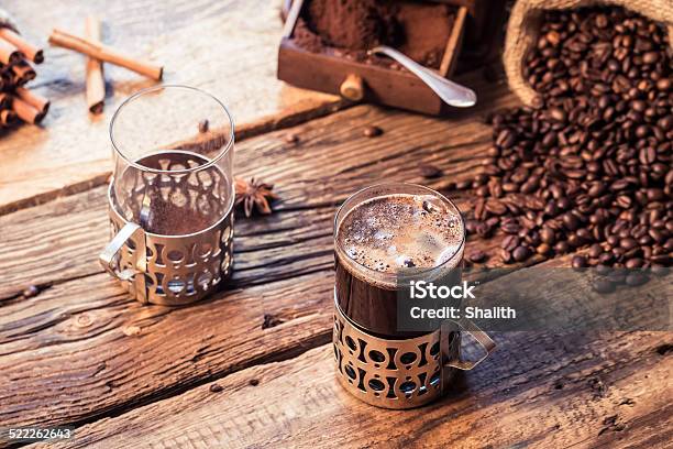 Coffee Time In A Cozy Cottage Stock Photo - Download Image Now - Alcohol - Drink, Antique, Bag