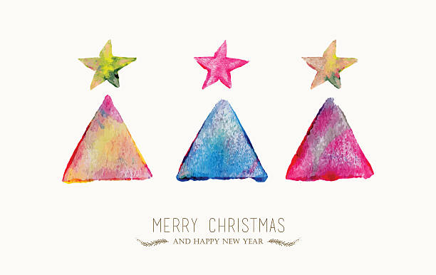 bildbanksillustrationer, clip art samt tecknat material och ikoner med merry christmas pine tree watercolor greeting card - reindeer mist
