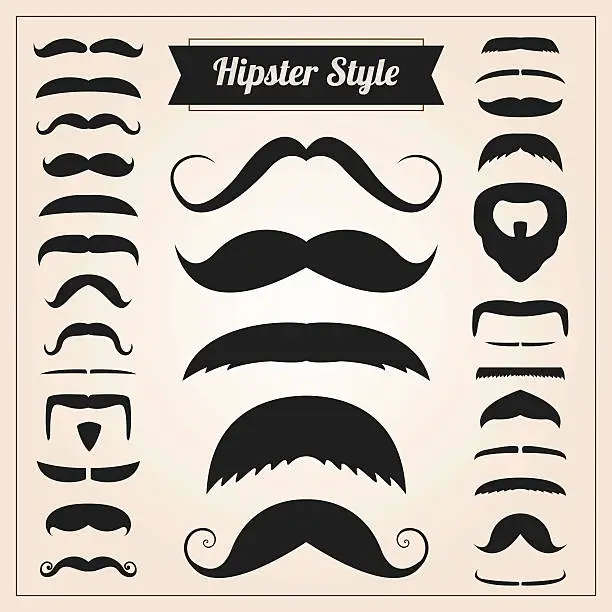 Vector illustration of Hipster style mustache vector set