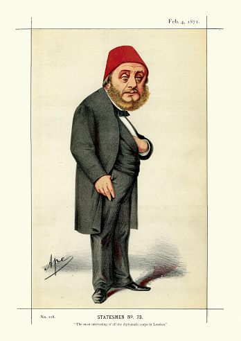 Victorian caricature of Constantine Musurus Pasha, the Turkish (Ottoman) Ambassador to London. Vanity Fair 1871