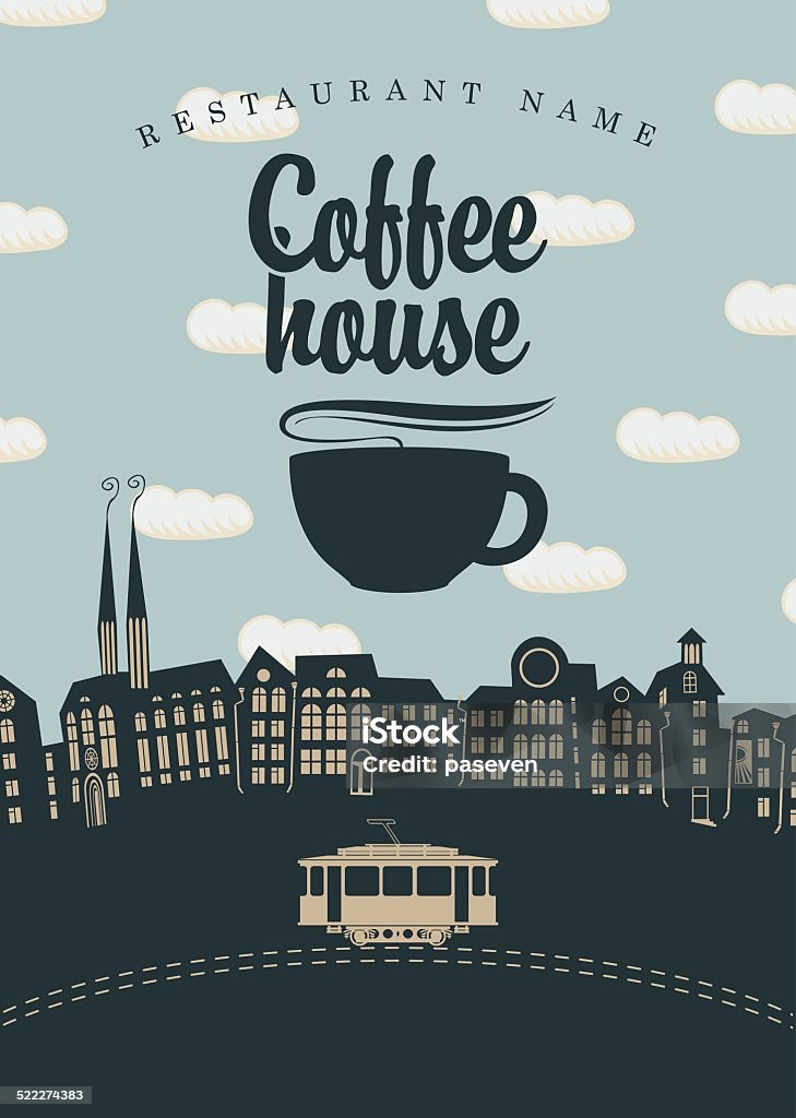 Coffee house banner for the coffee houses of the old town and tram Banner - Sign stock vector