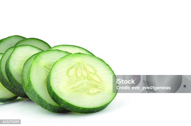 Cucumber And Slices Isolated Over White Background Stock Photo - Download Image Now - Circle, Close-up, Cross Section