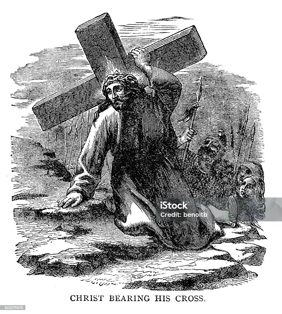 Jesus Christ Bearing His Cross Engraved Image Stock Photo