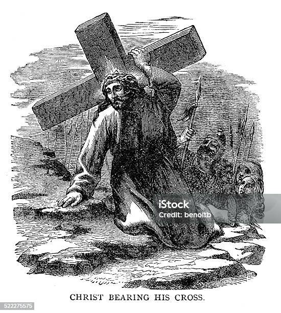 Jesus Christ Bearing His Cross Stock Photo - Download Image Now - Engraved Image, Engraving, Jesus Christ