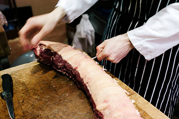 istock British Butcher, preparing a joint of beef 522278405
