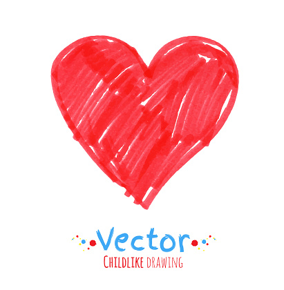 Felt pen childlike drawing of heart. Vector illustration. isolated.
