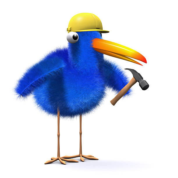 istock 3d Blue bird works in construction 522278851