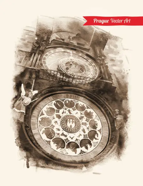 Vector illustration of Astronomical Clock. Prague.