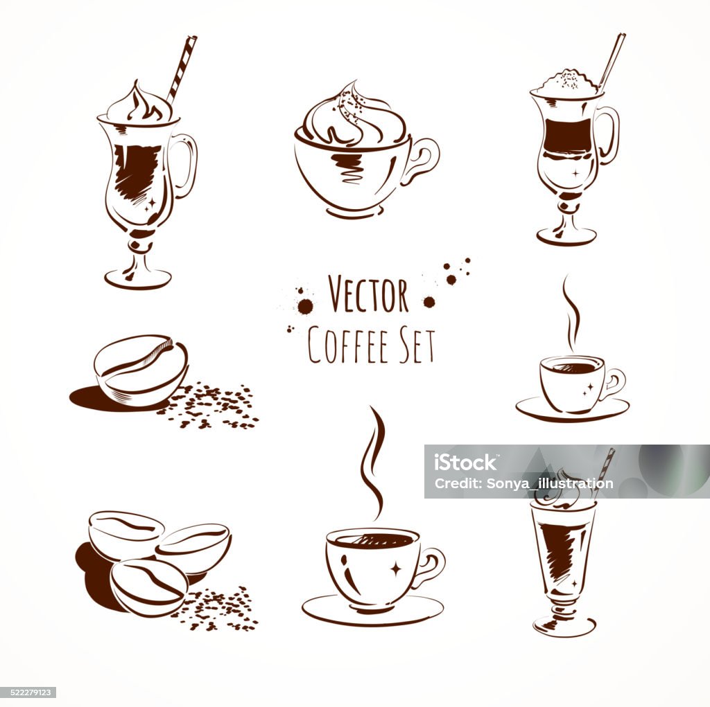 Vector coffee set. Vector coffee set. Isolated. Coffee - Drink stock vector