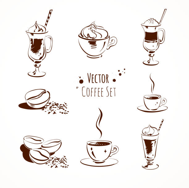 Vector coffee set. Vector coffee set. Isolated. coffee liqueur stock illustrations