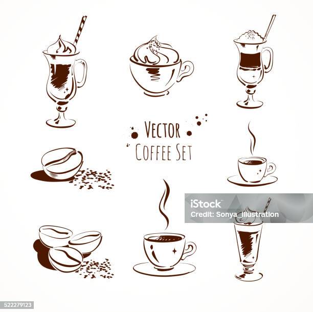 Vector Coffee Set Stock Illustration - Download Image Now - Coffee - Drink, Line Art, Coffee Liqueur