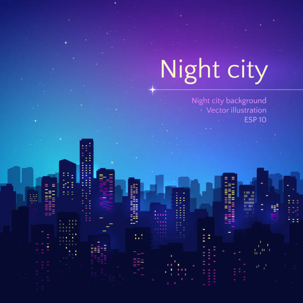 illustrazioni stock, clip art, cartoni animati e icone di tendenza di notte città. - dusk
