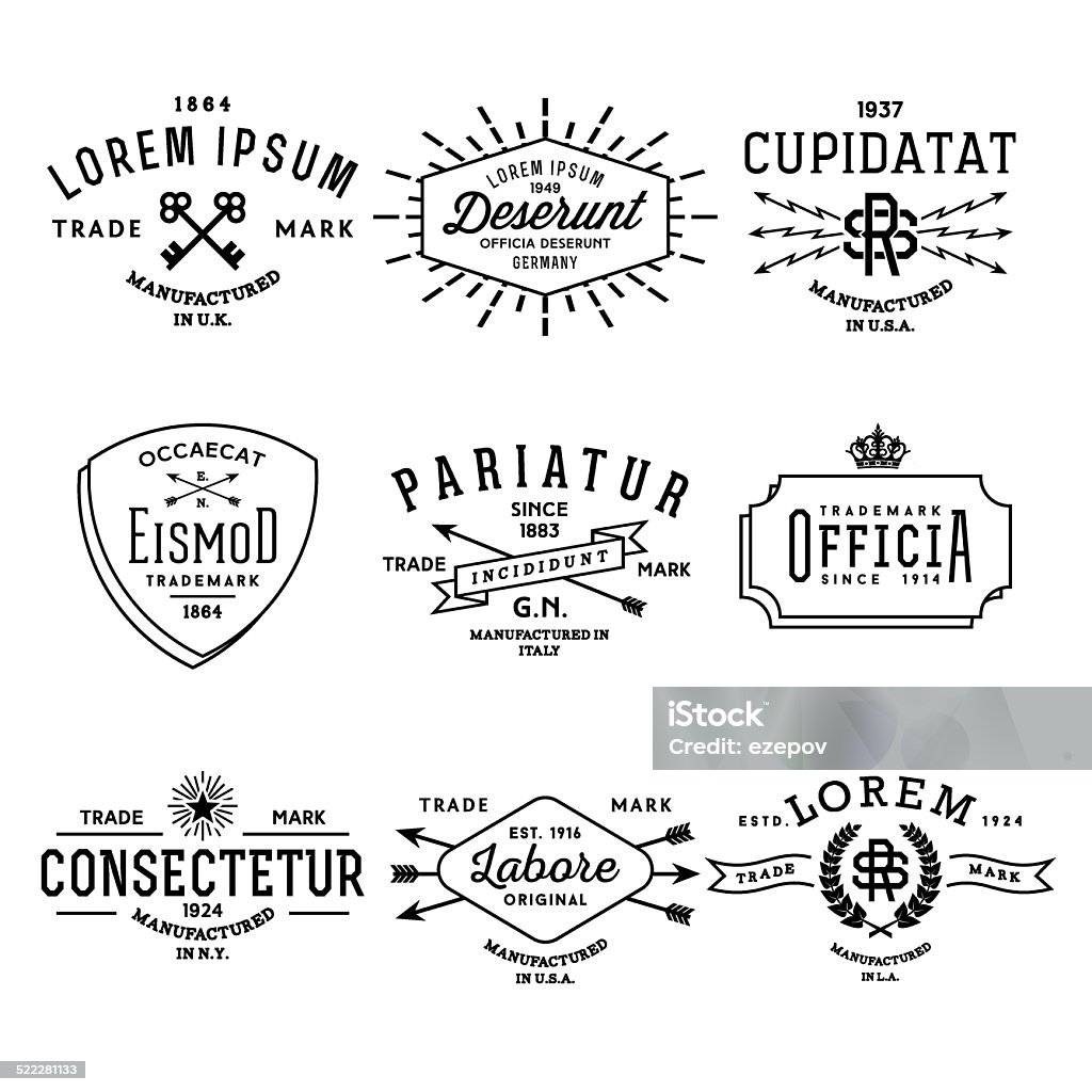 collection vintage labels collection monochrome hipster vintage label, logo, badge for your business or t-shirt print with arrow, lightning, crown, ribbon, starburst, wreath Laurel Wreath stock vector
