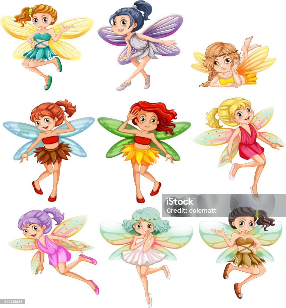 Fairies Illustration of many fairies flying Animal stock vector
