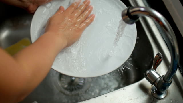 HD:Slow motion of Washing dishes