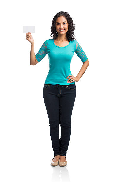 Woman showing business card