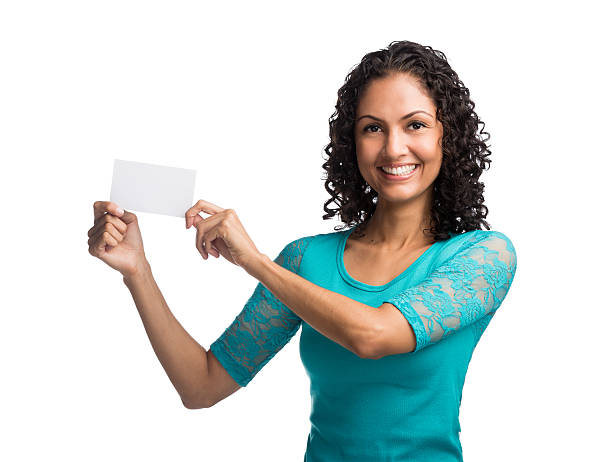 istock Woman showing business card 522292633