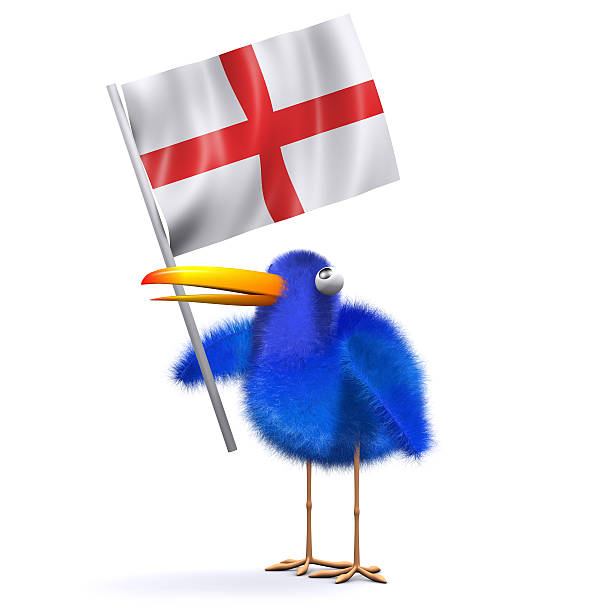 istock 3d Blue bird waving an English flag 522294107