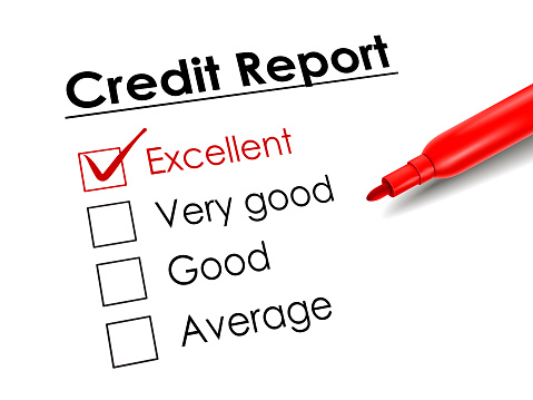 tick placed in excellent check box with red pen over credit report