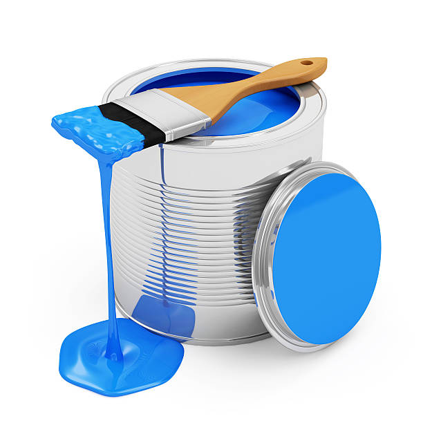 Opened Paint Can with Paintbrush isolated on white background