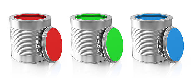 istock Group of Paint Cans isolated on white background (RGB Concept) 522299379