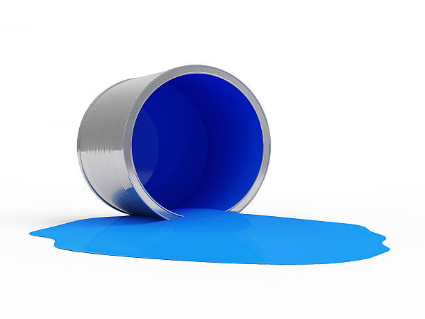istock Spilled Blue Paint Can isolated on white background 522299395