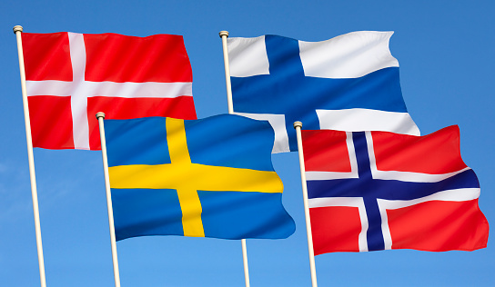 Flags of Scandinavia - Denmark, Finland, Sweden and Norway.