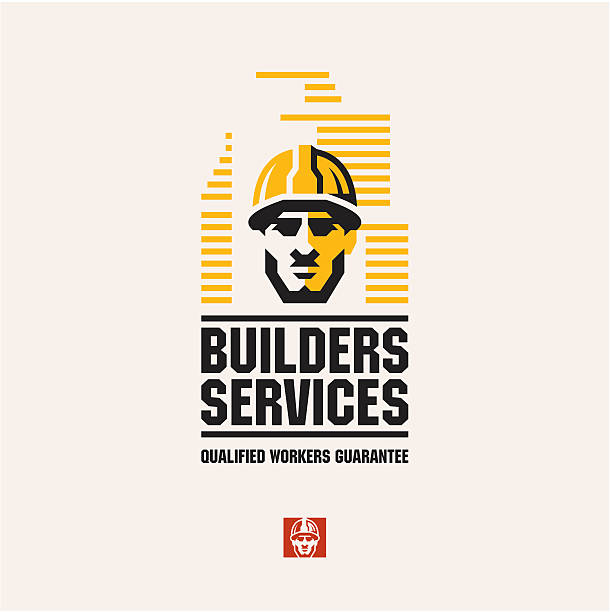 builder worker builder worker, builders services, building company logo construction worker illustrations stock illustrations