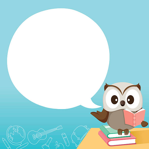 сова обучение на стол с мультяшный пузырек с речью - text animal owl icon set stock illustrations