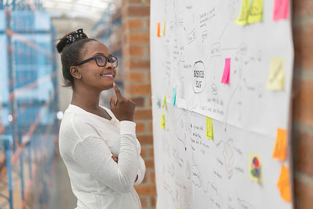 Creative woman drawing a business plan