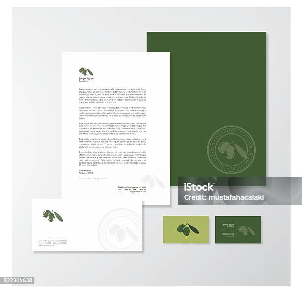 Olive Oil Company Branding Design Stock Illustration - Download Image Now - Template, Letterhead, Business Card