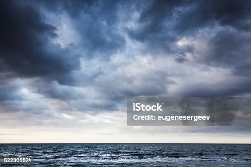 istock Dramatic stormy dark cloudy sky over sea 522305524