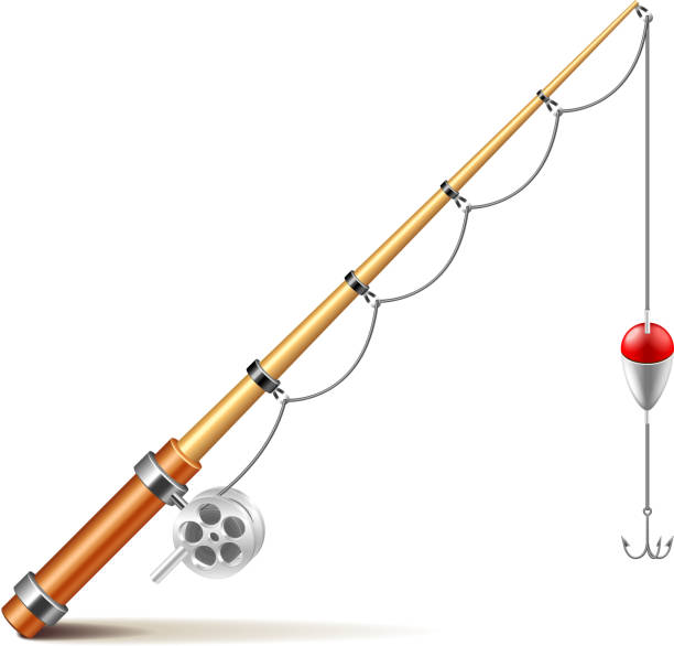 ilustrações, clipart, desenhos animados e ícones de vara de pescar isolado no branco, vetor - fishing rod fishing fishing reel casting